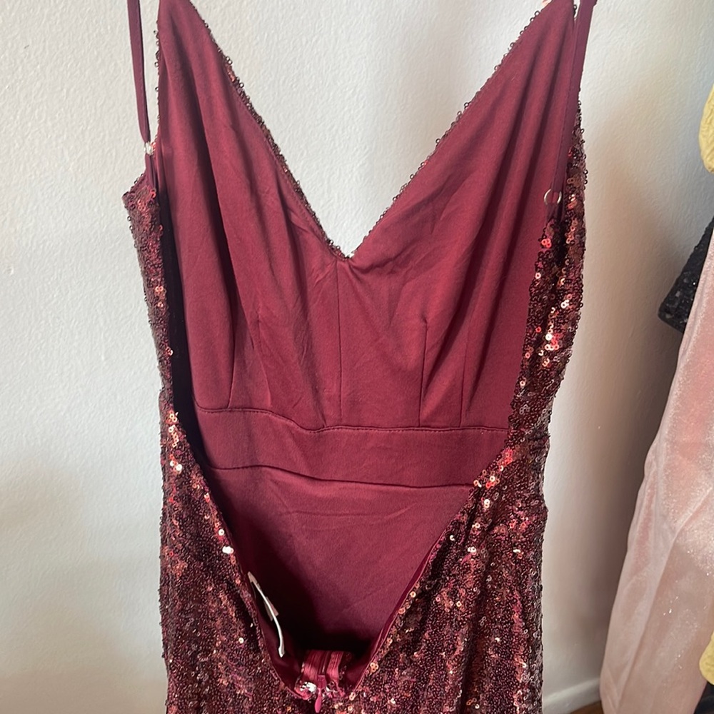 L’Atiste Backless Open Back Sequin Full length Maxi Dress-Burgundy Dark Red L - Picture 9 of 11